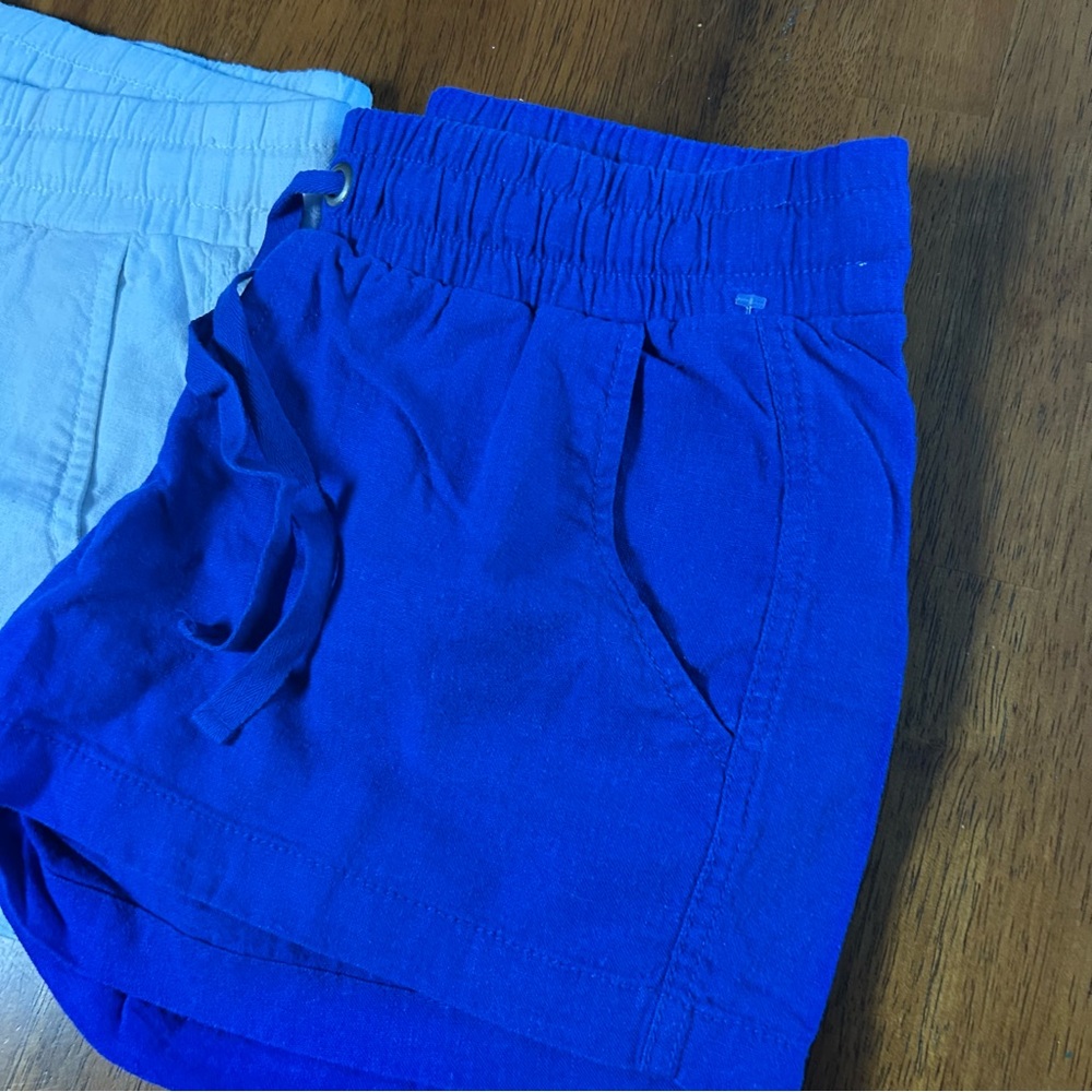 Linen Blend Shorts Bundle | Women XS |Blue & White | Elastic Waist Casual Summer - Picture 6 of 10